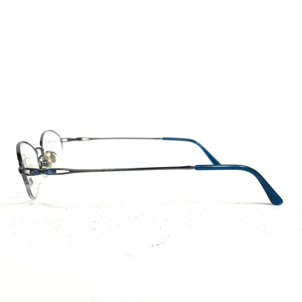 Moschino M 3196-V-B Eyeglasses Frames Blue Gray Round Oval Half Rim Rhinestones